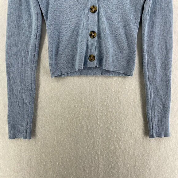 Fashion Nova Cardigan Women's Sz L Blue Knitted Button-Up V-Neck Cropped - Picture 7 of 11